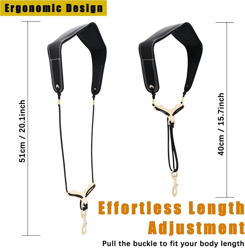 RANMING Saxophone Neck Strap Leather Saxophone Strap Pad Adjustable length Alto Sax Neck Strap for Soprano Tenor Sax and Clarinets Oboes(Black) - Image 5